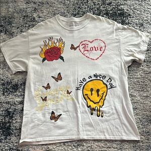 PacSun Cream Short Sleeve Graphic Tee with Butterflies